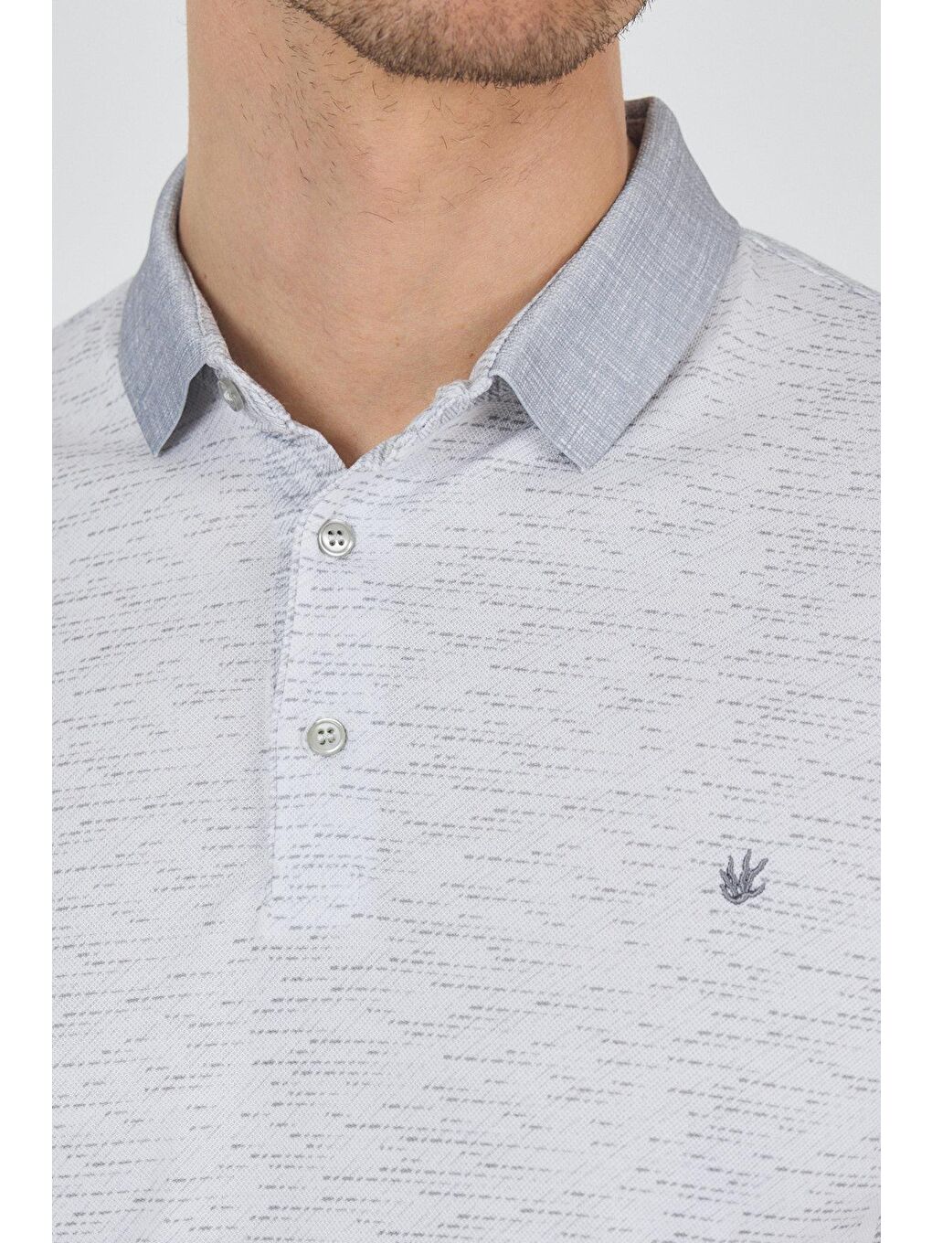 Gri Kısa Kol Baskılı Pike Polo Yaka Cepsiz Slim Fit Tişört 1011250167-3