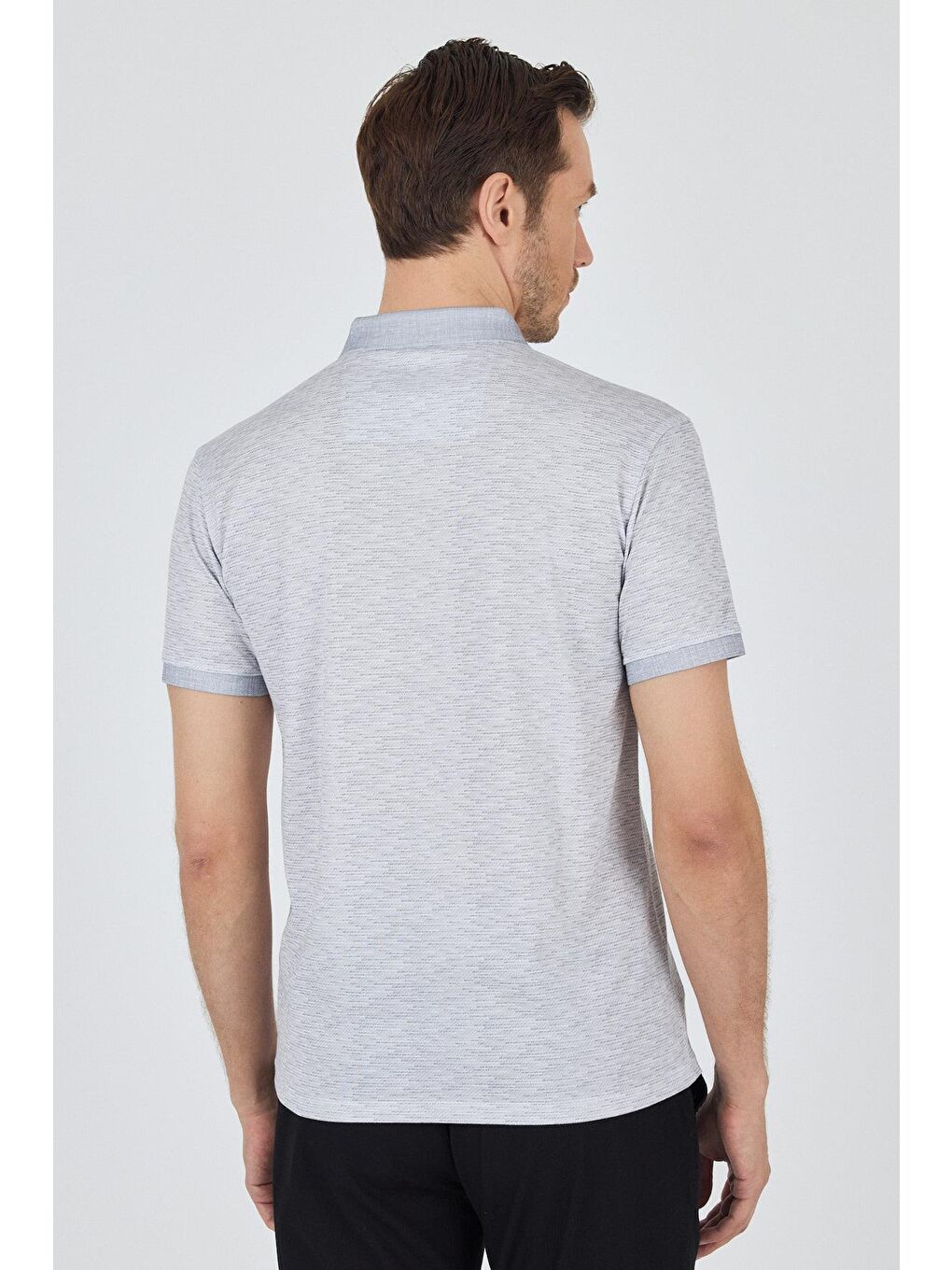 Gri Kısa Kol Baskılı Pike Polo Yaka Cepsiz Slim Fit Tişört 1011250167-4
