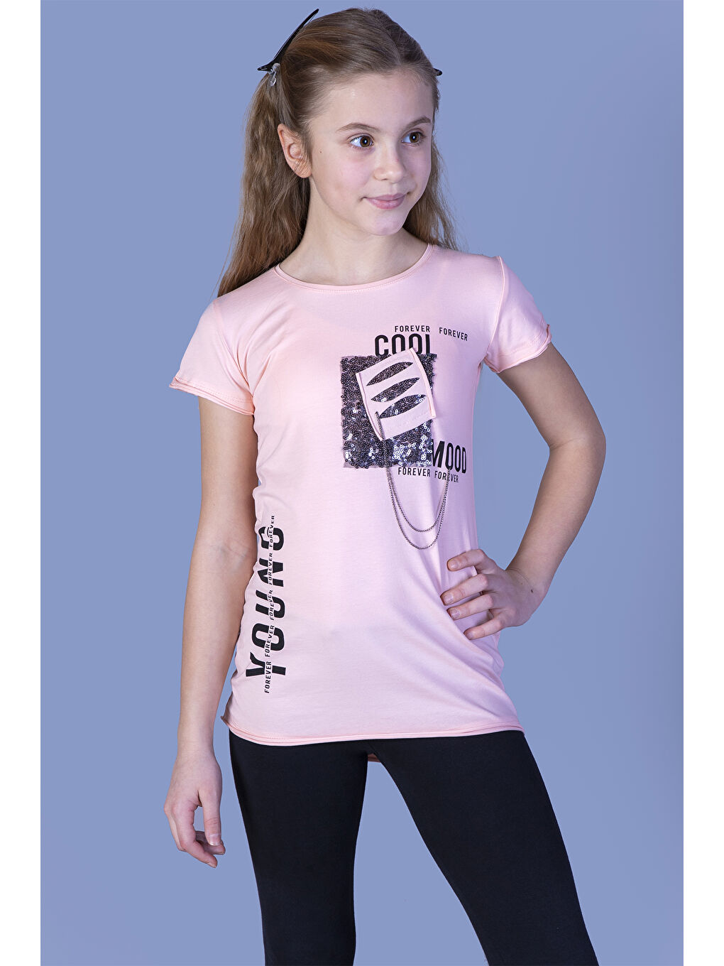 Toontoykids Pudra Kız Çocuk T-Shirt Göğsü Lazer Kesim