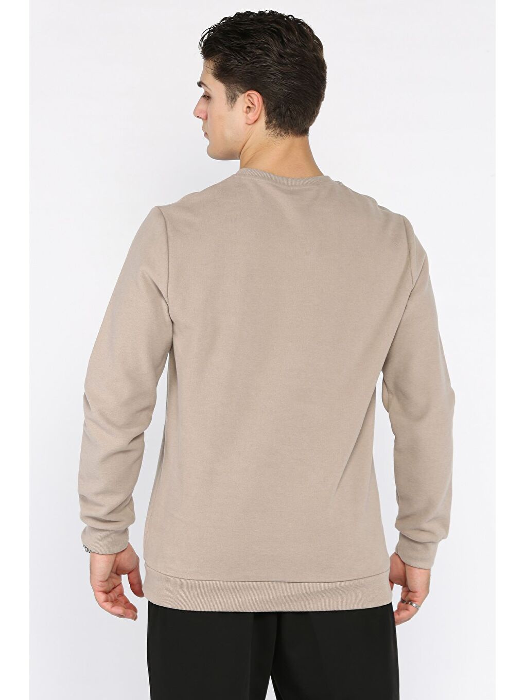 Bej Erkek Bisiklet Yaka Selanik Sweatshirt-2