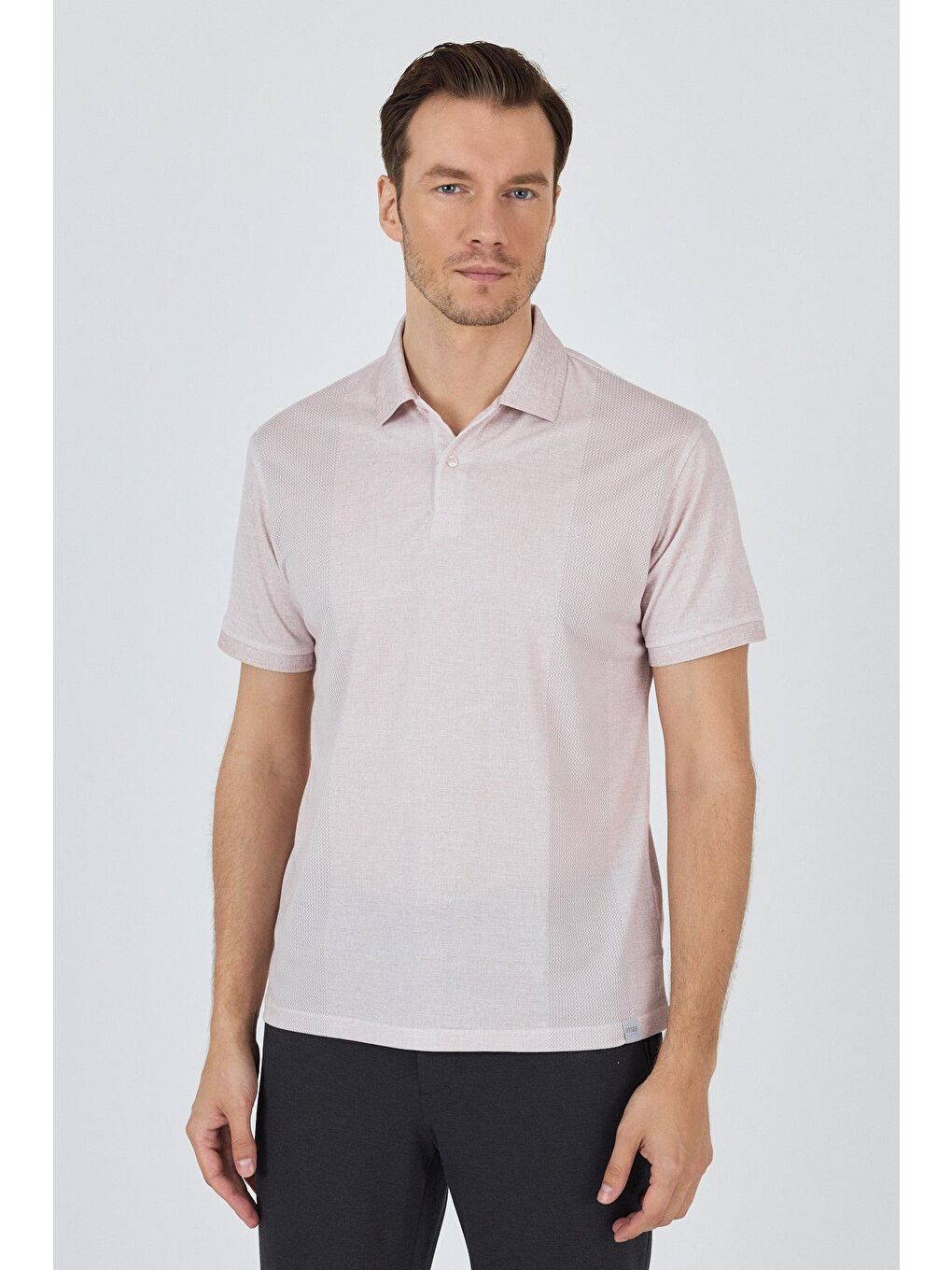Pembe Kısa Kol Baskılı Pike Polo Yaka Cepsiz Slim Fit Tişört 1011250169