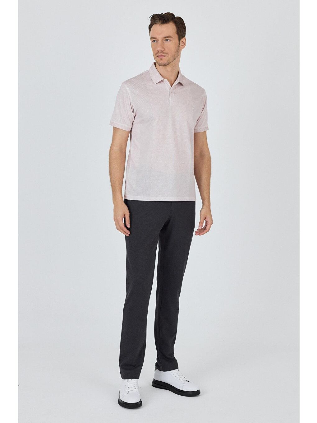 Pembe Kısa Kol Baskılı Pike Polo Yaka Cepsiz Slim Fit Tişört 1011250169-1