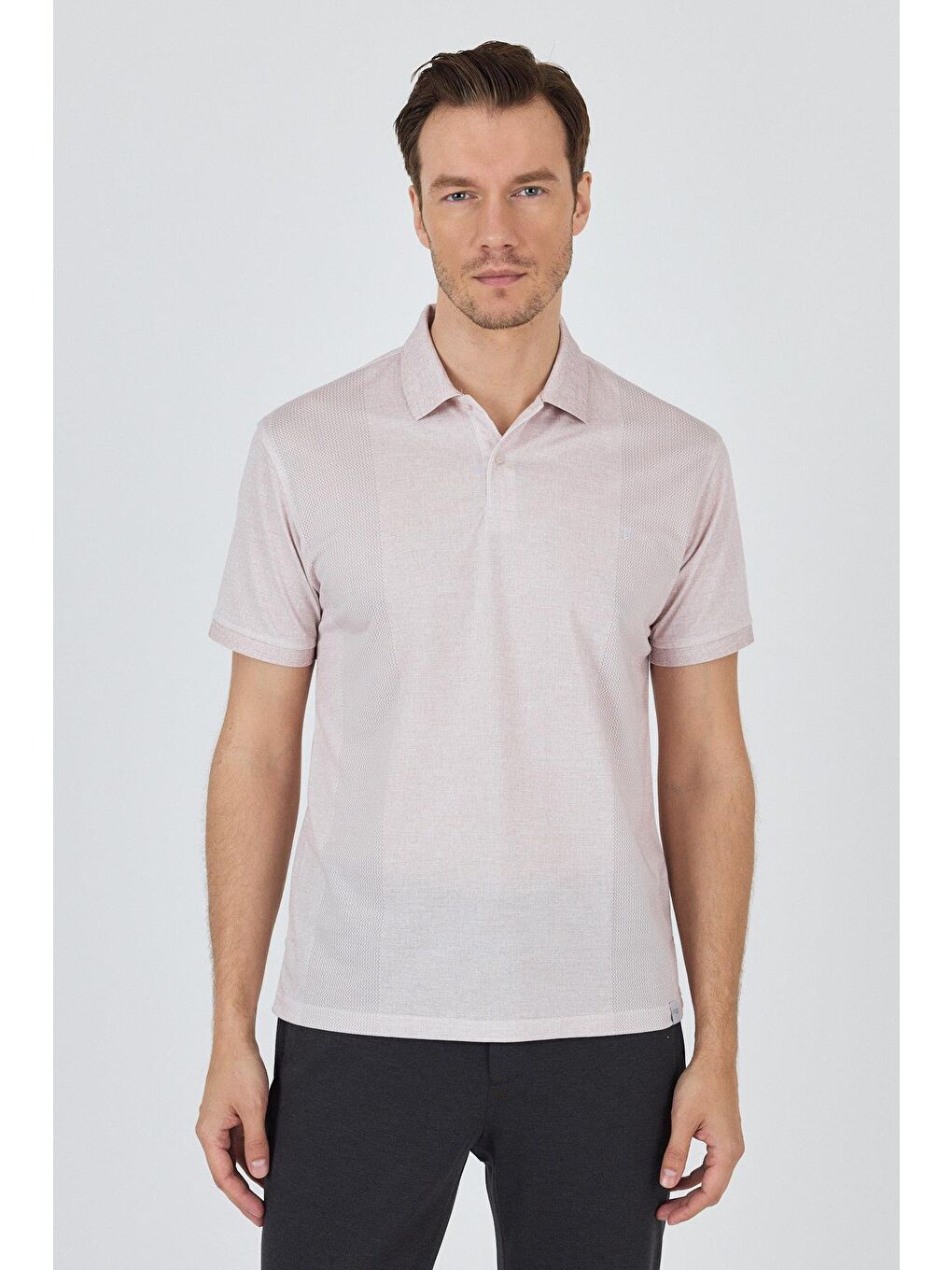 Pembe Kısa Kol Baskılı Pike Polo Yaka Cepsiz Slim Fit Tişört 1011250169-2