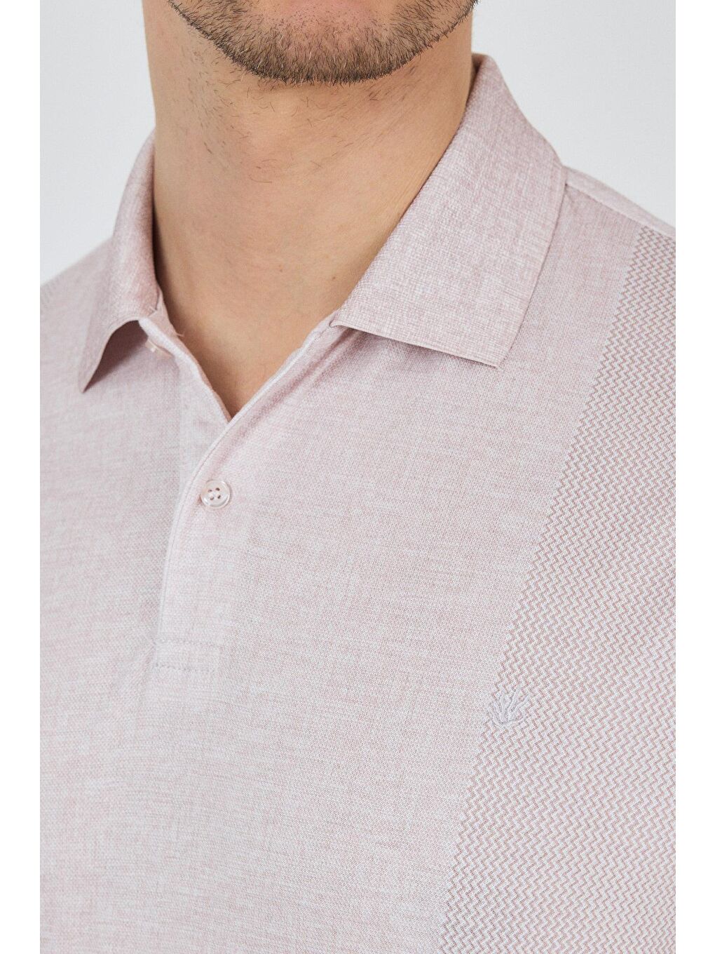 Pembe Kısa Kol Baskılı Pike Polo Yaka Cepsiz Slim Fit Tişört 1011250169-3