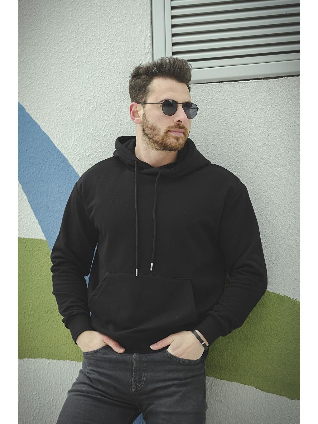 Oksit Siyah Üç İplik Şardonsuz Basic Erkek Sweatshirt