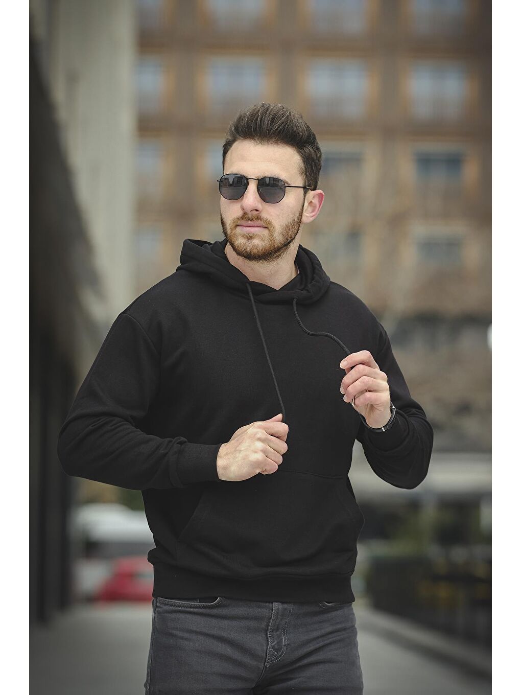 Oksit Siyah Üç İplik Şardonsuz Basic Erkek Sweatshirt - 1