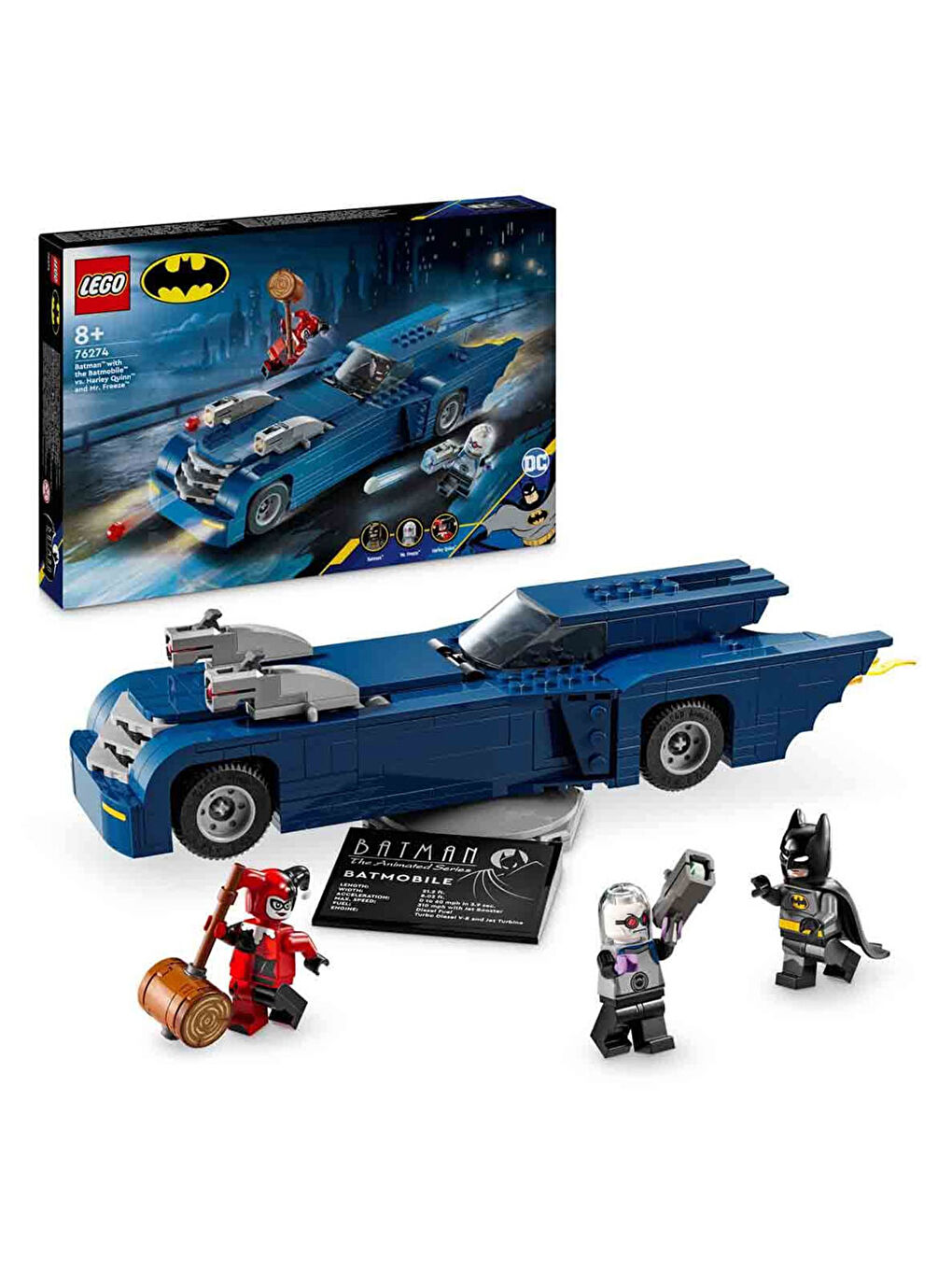 Lego Renksiz DC Batman Batmobile ile Batman Harley Quinn ve Mr Freezee Karşı 76274