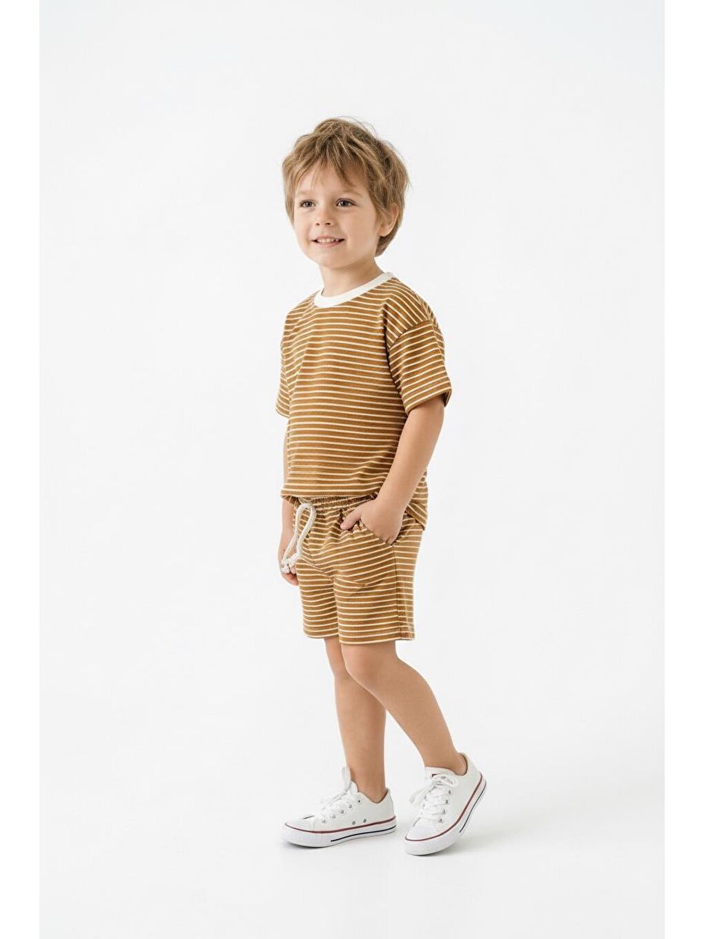 Sarı Çizgili Şort Tişört 2li Takım