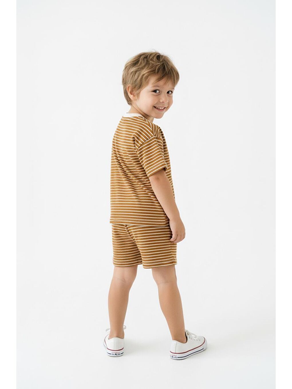 Sarı Çizgili Şort Tişört 2li Takım-1