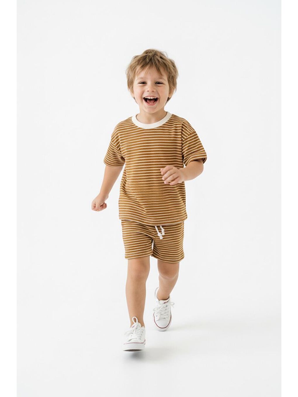 Sarı Çizgili Şort Tişört 2li Takım-2