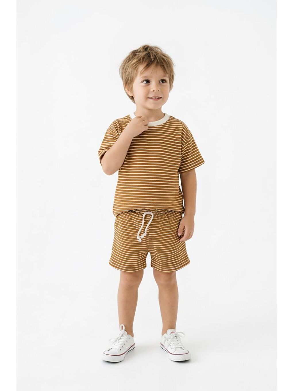 Sarı Çizgili Şort Tişört 2li Takım-3