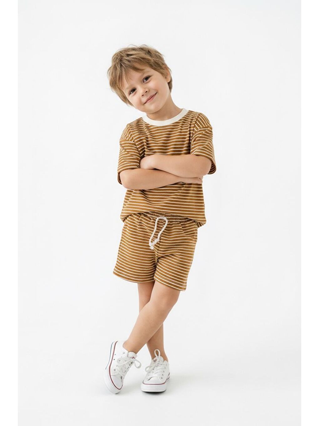 Sarı Çizgili Şort Tişört 2li Takım-4