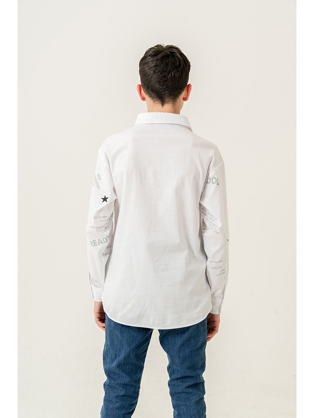 Beyaz Erkek Çocuk Çift Cepli Keten Gömlek P1098-3