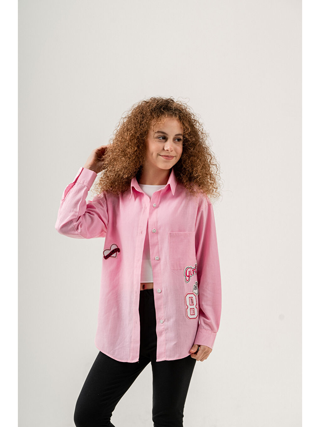 pi pengai Pembe Kız Çocuk Flam Pamuk Gömlek P1085