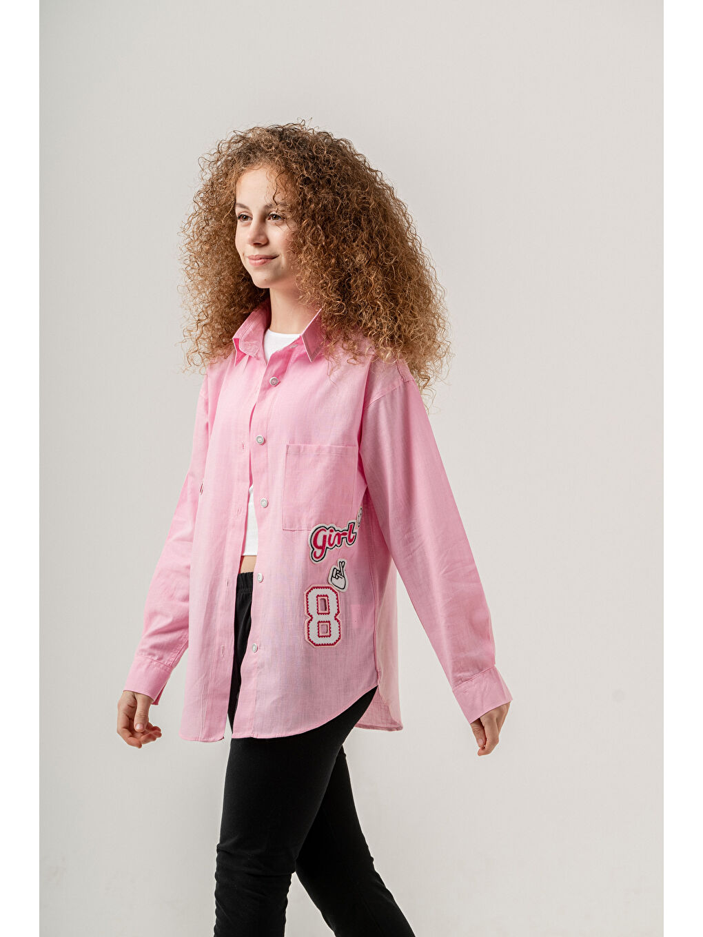 pi pengai Pembe Kız Çocuk Flam Pamuk Gömlek P1085 - 1
