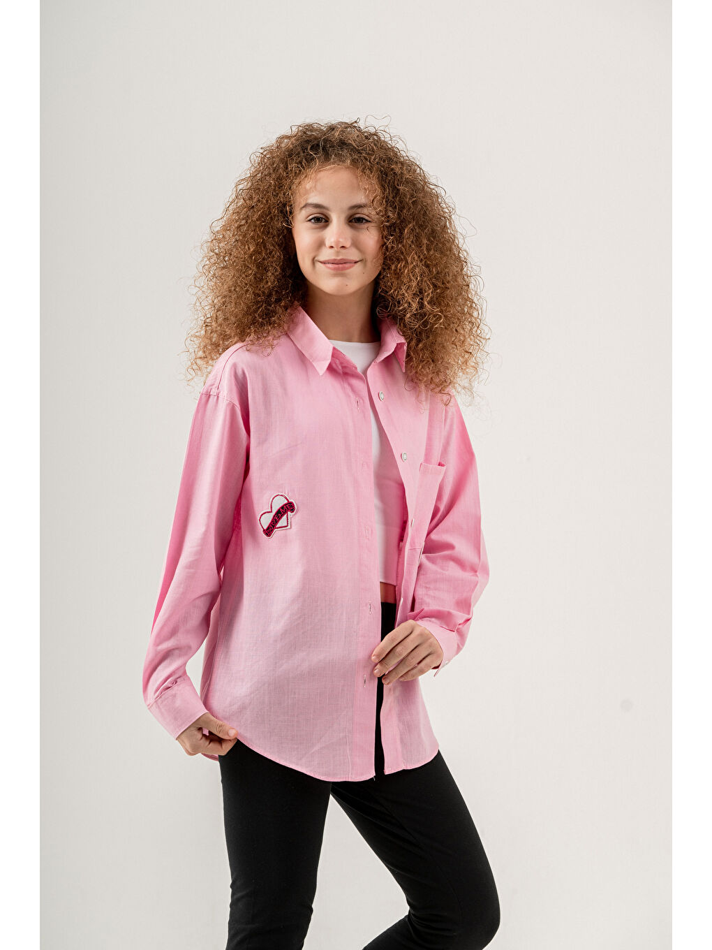 pi pengai Pembe Kız Çocuk Flam Pamuk Gömlek P1085 - 2