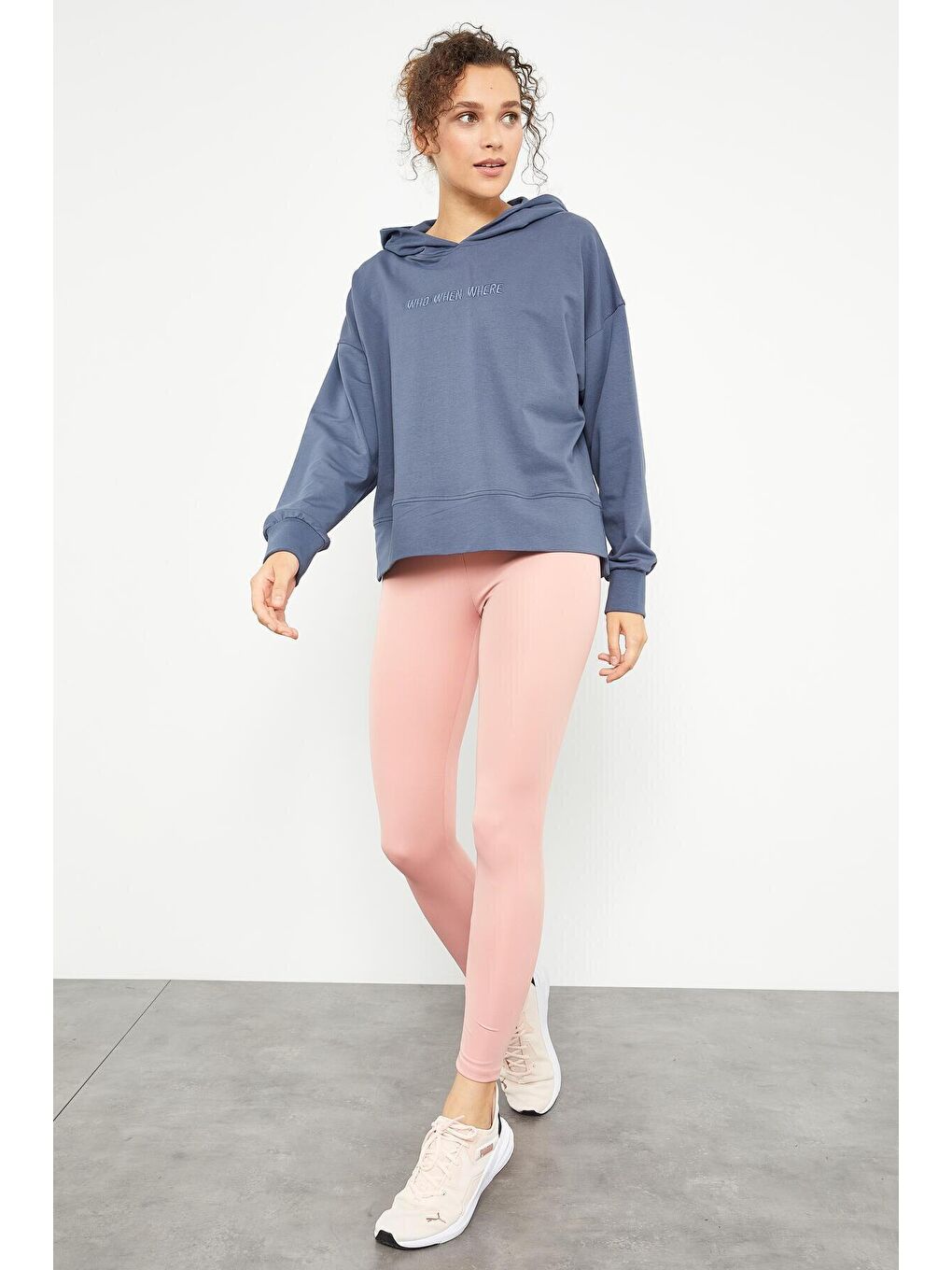Petrol Yazı Nakışlı Kapüşonlu Basic Kadın Oversize Sweatshirt - 97164-1