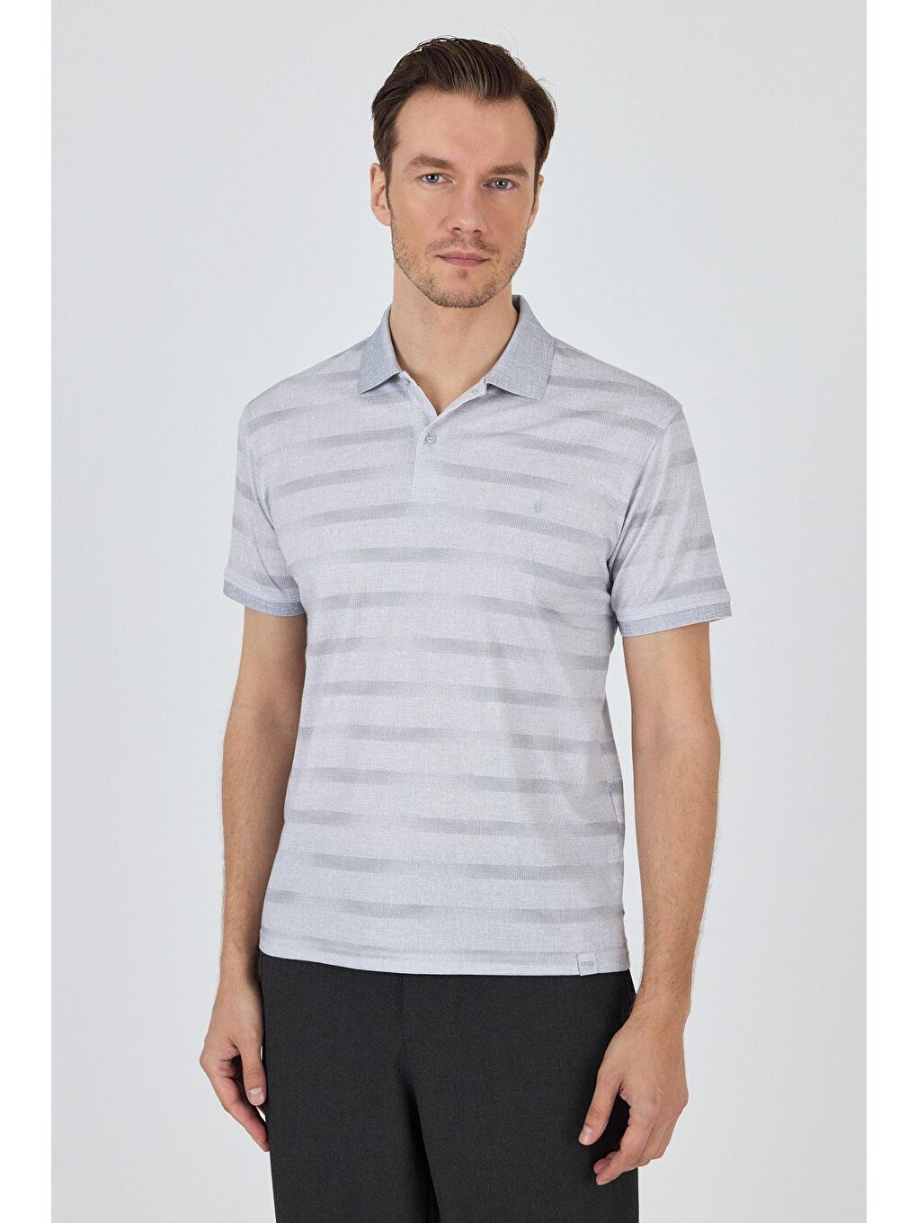 Gri Kısa Kol Baskılı Pike Polo Yaka Cepsiz Slim Fit Tişört 1011250170