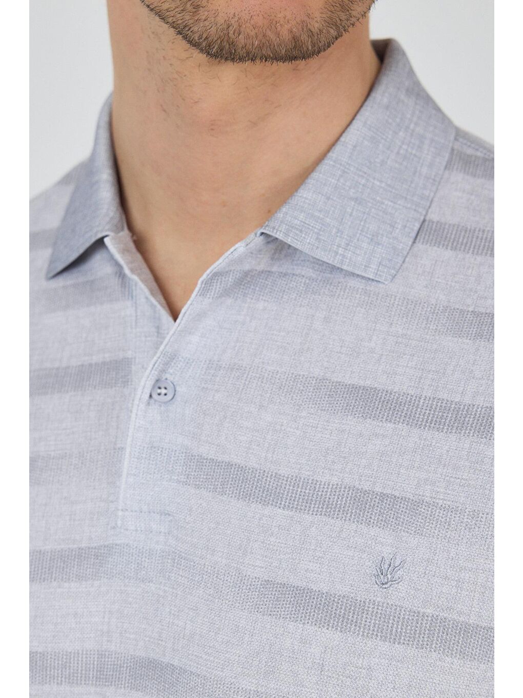 Gri Kısa Kol Baskılı Pike Polo Yaka Cepsiz Slim Fit Tişört 1011250170-3