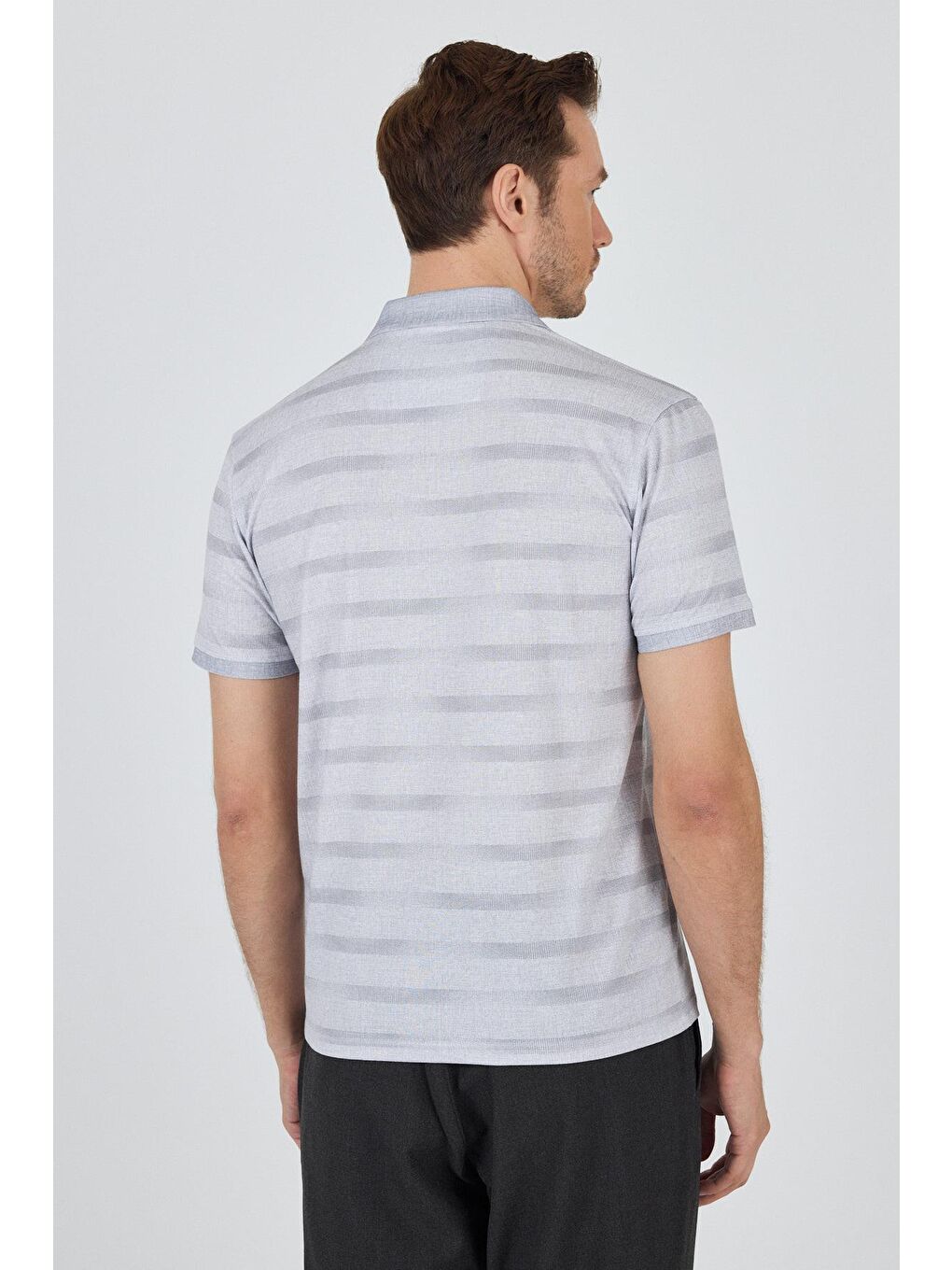 Gri Kısa Kol Baskılı Pike Polo Yaka Cepsiz Slim Fit Tişört 1011250170-4