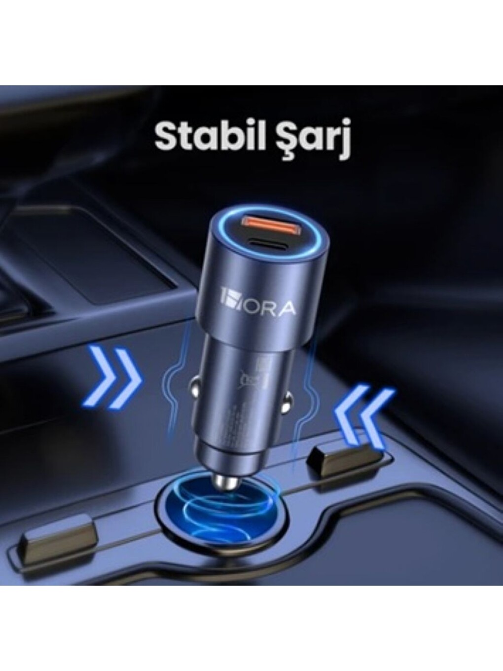 1hora GAR241 Pd+Qc Metal Araç Şarj Cihazı (20W+18W) - 1m Type-C To Type-C Kablosu - Gri-1