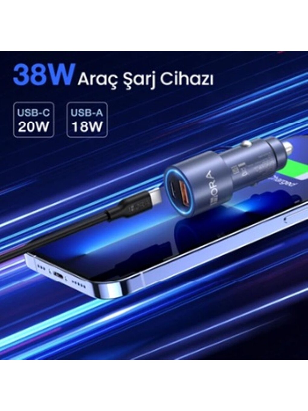 1hora GAR241 Pd+Qc Metal Araç Şarj Cihazı (20W+18W) - 1m Type-C To Type-C Kablosu - Gri-3