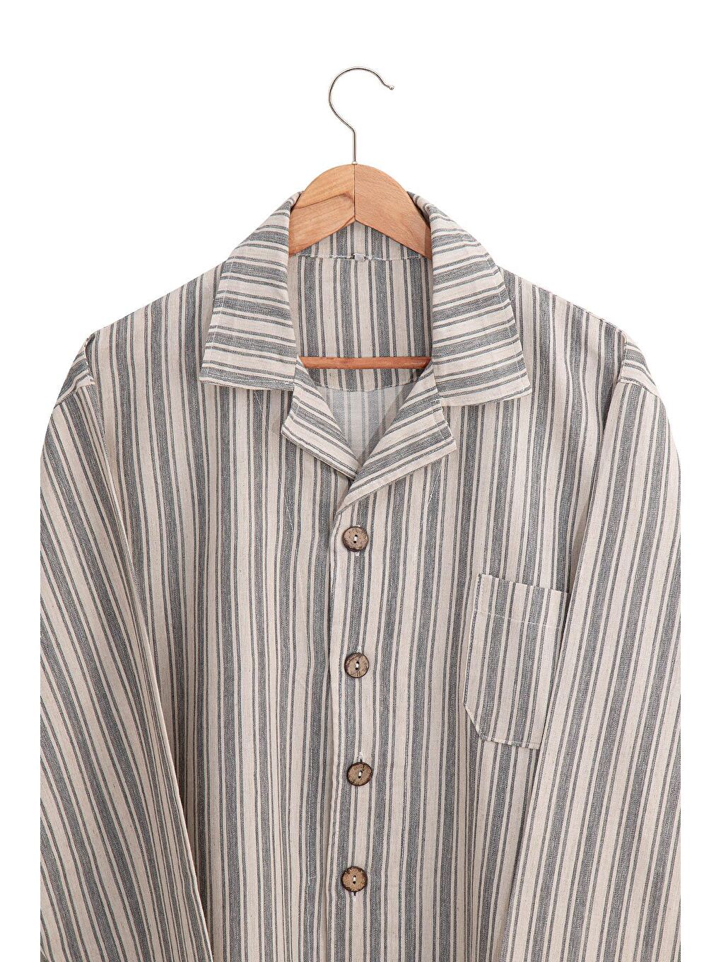 Ekru Ala Erkek Pijama Takımı %100 Organik Pamuk Keten Antrasit-1