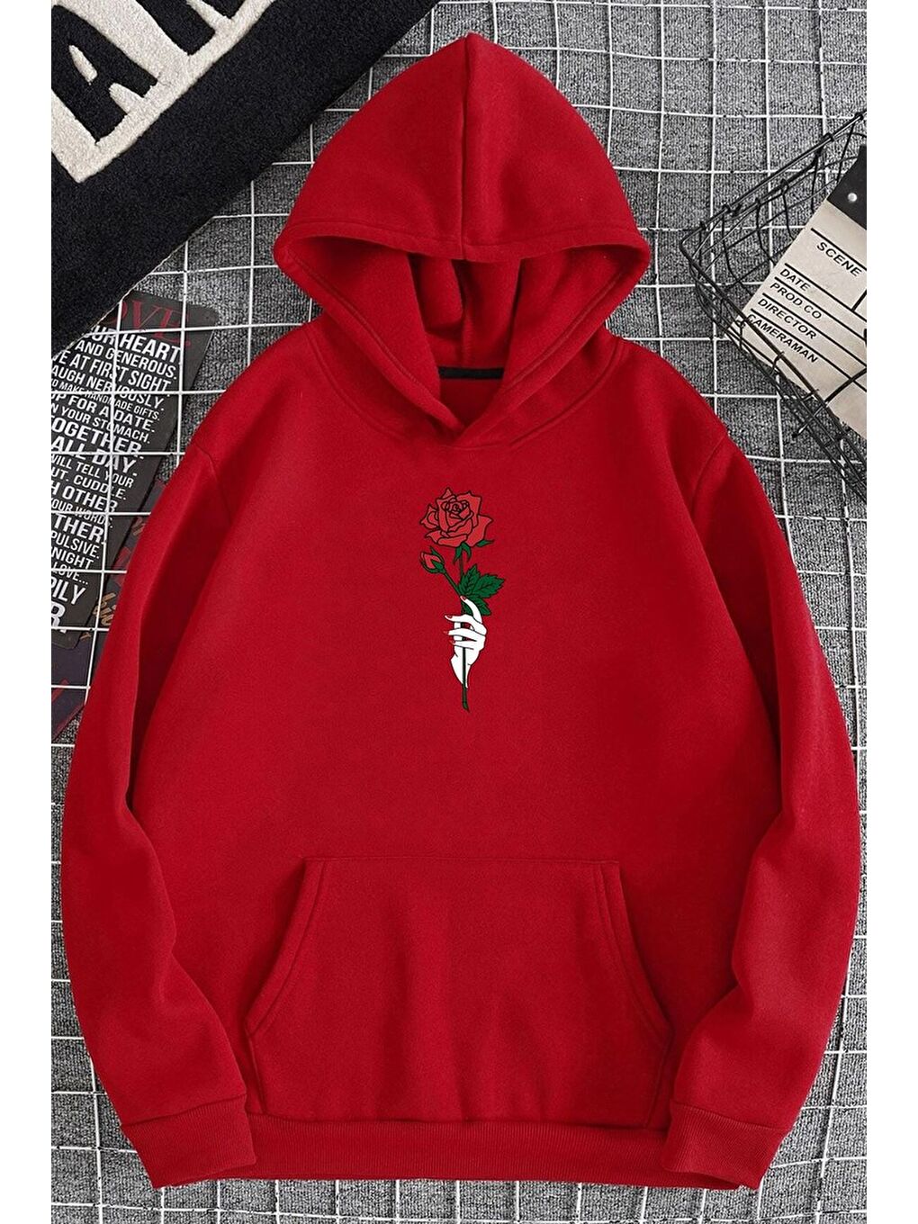 uyguntarz Kırmızı Unisex Rose Baskılı Sweatshirt