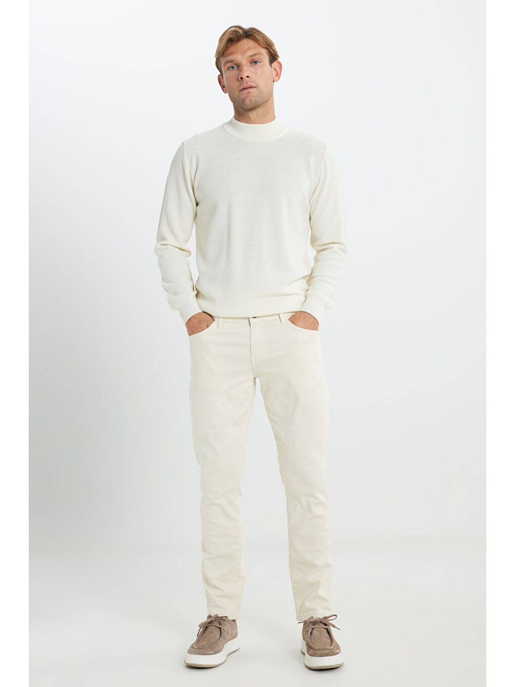 Erkek Ekru 360 Derece Her Yöne Esneyen Rahat Slim Fit Pantolon