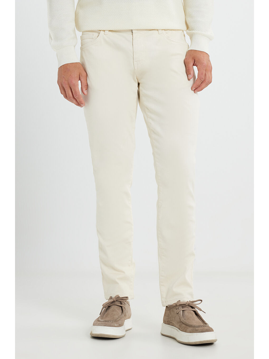 Erkek Ekru 360 Derece Her Yöne Esneyen Rahat Slim Fit Pantolon-1