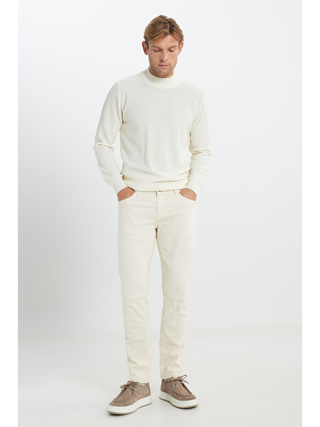 Erkek Ekru 360 Derece Her Yöne Esneyen Rahat Slim Fit Pantolon-2