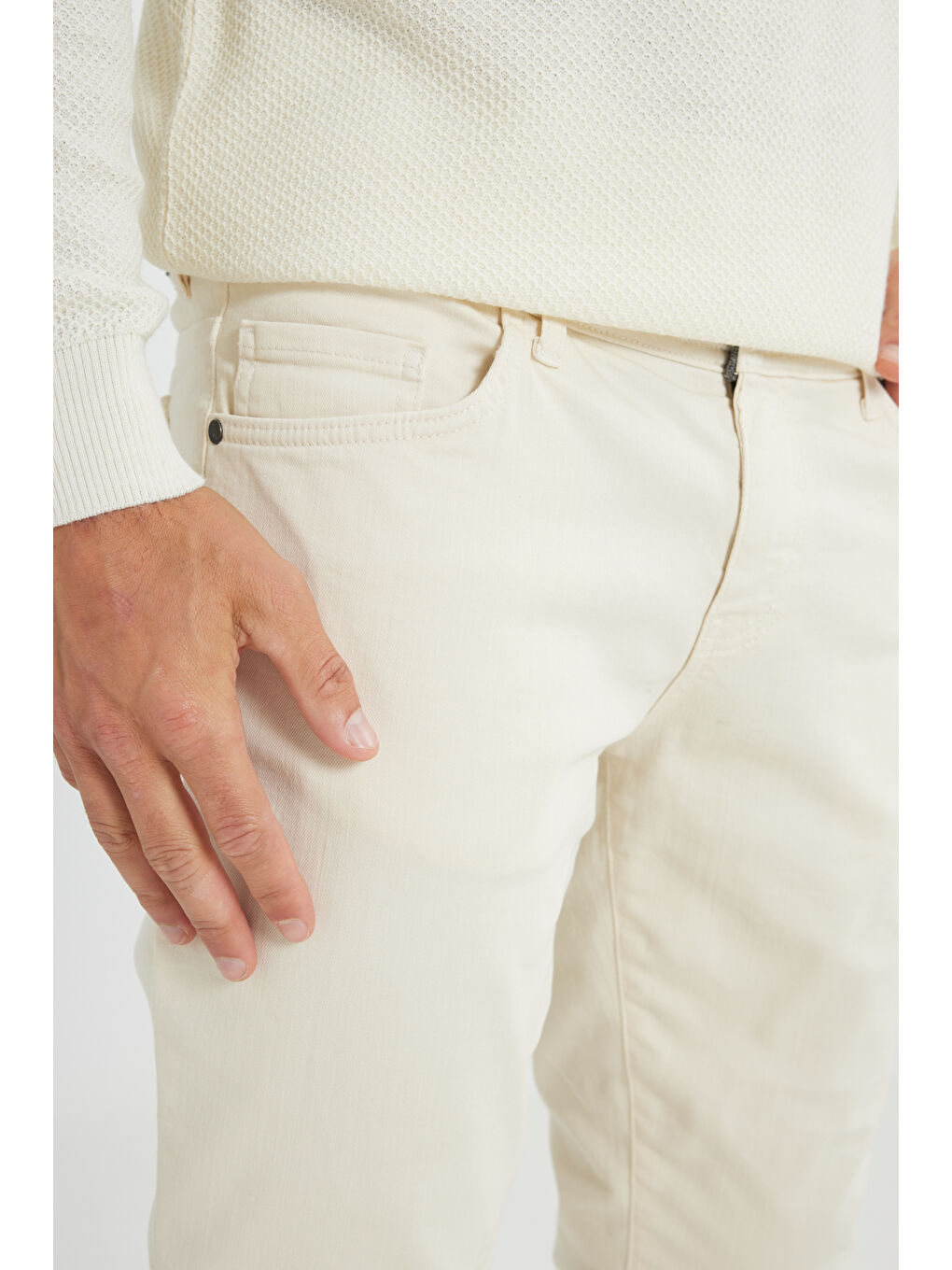 Erkek Ekru 360 Derece Her Yöne Esneyen Rahat Slim Fit Pantolon-3