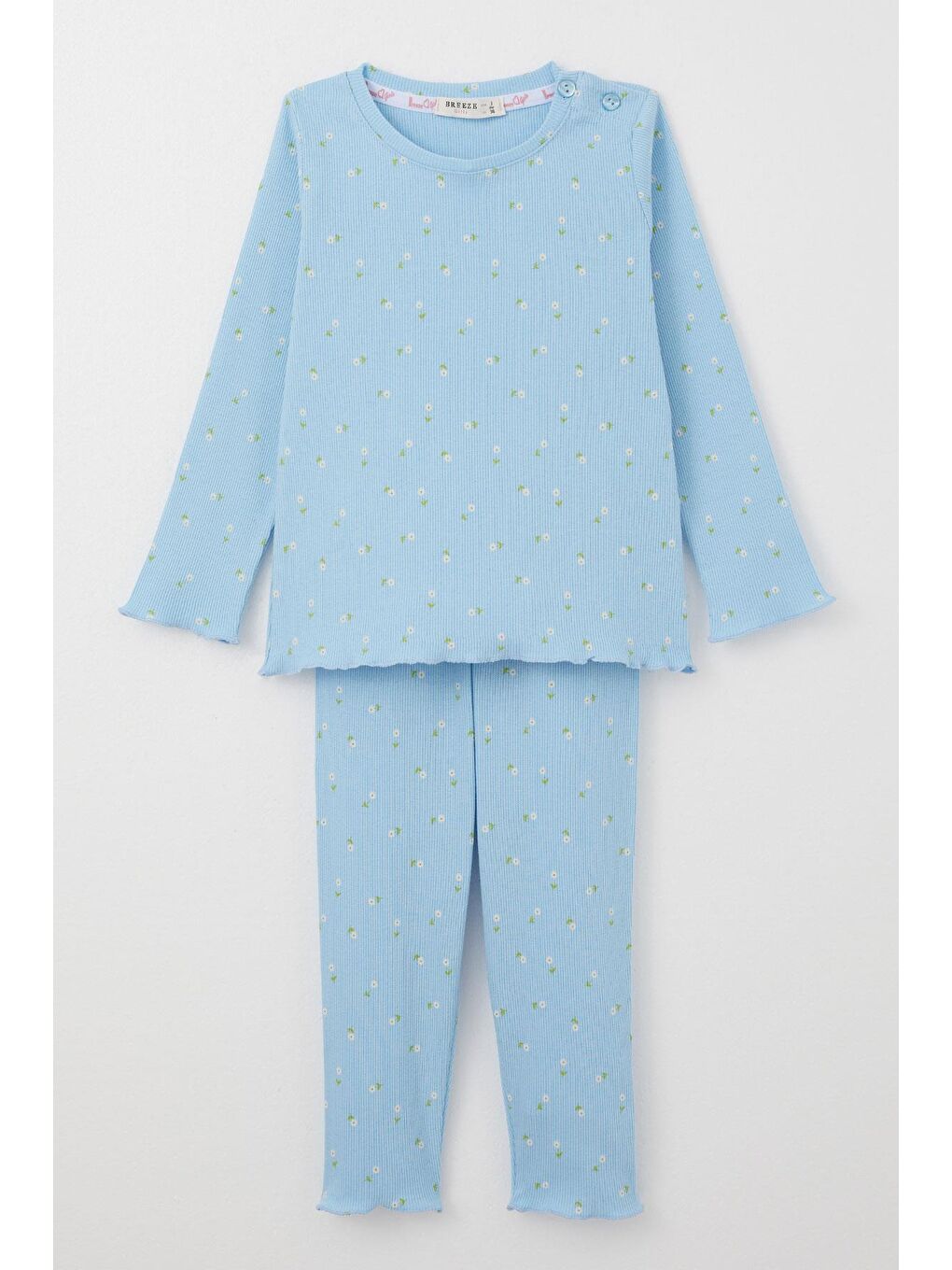 Breeze Kız Bebek Pijama Takımı Papatya Desenli Açık Mavi (9 Ay-1 Yaş)