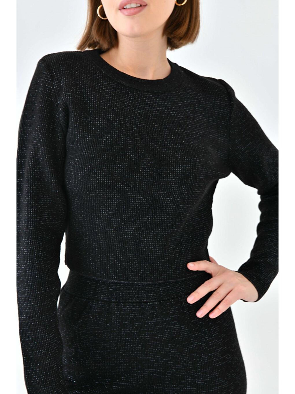 Siyah Taş Simli İkili Triko Takım-1