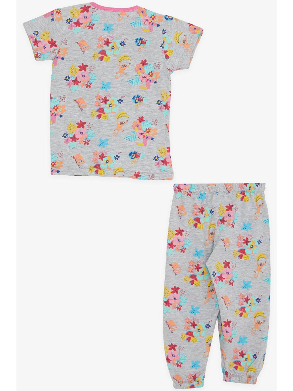 Kız Bebek Kısa Kollu Pijama Takımı Safari Temalı Gri Melanj (9 Ay)