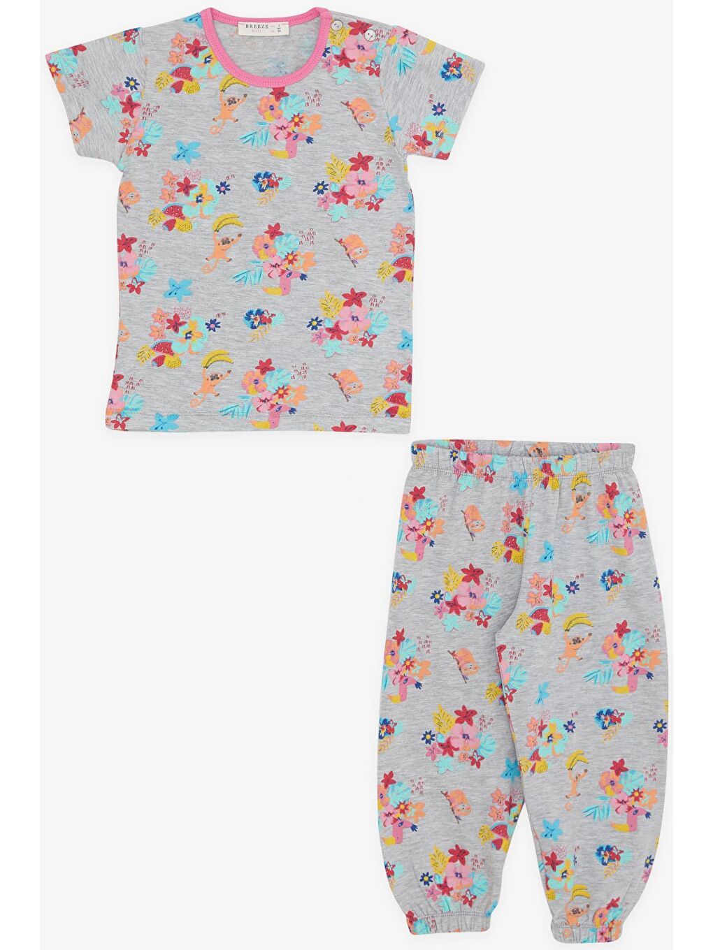 Kız Bebek Kısa Kollu Pijama Takımı Safari Temalı Gri Melanj (9 Ay)-2