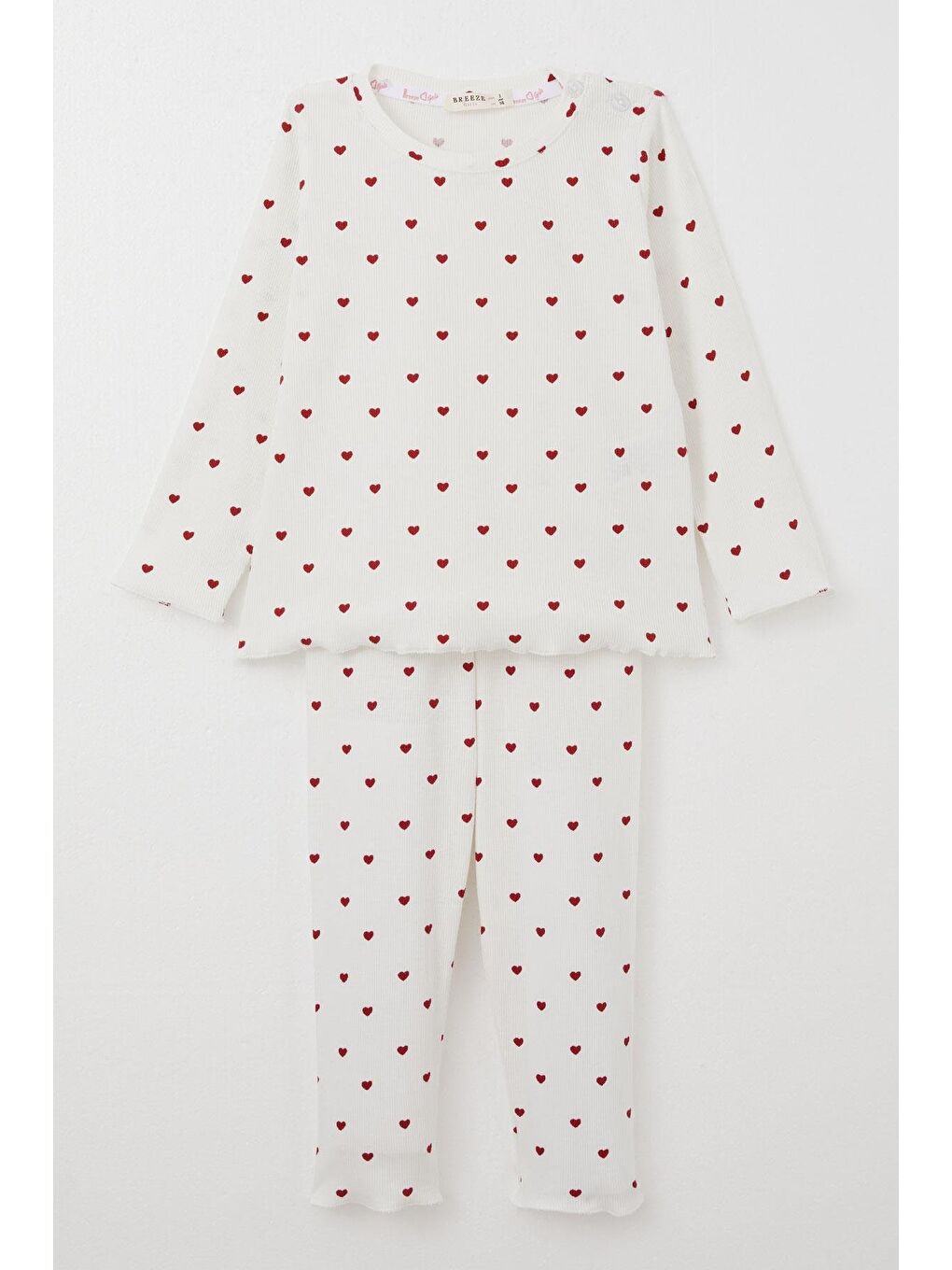 Kız Bebek Pijama Takımı Kalp Desenli Ekru (9 Ay)