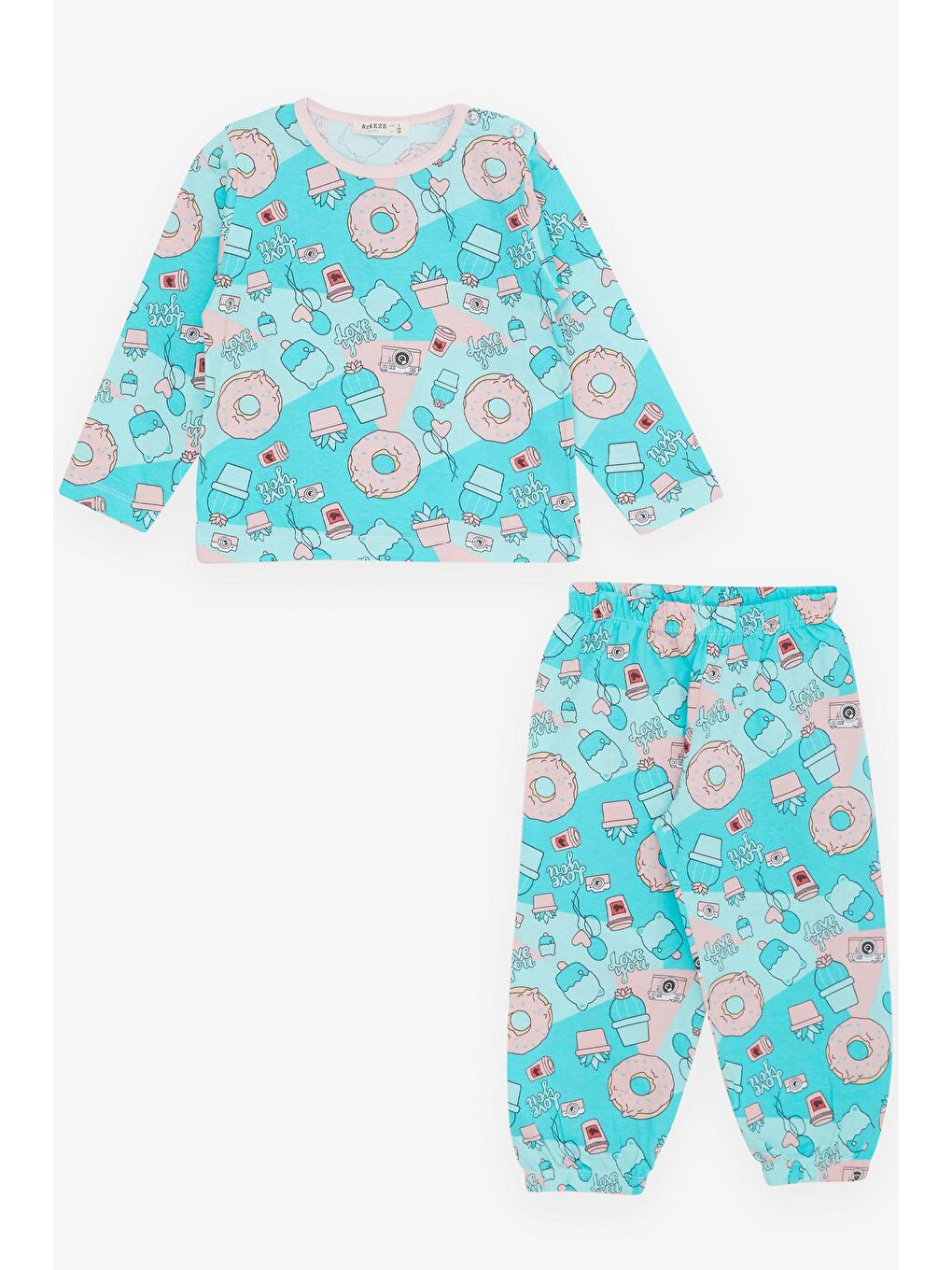 Kız Bebek Pijama Takımı Parti Temalı Turkuaz (9 Ay-1 Yaş)