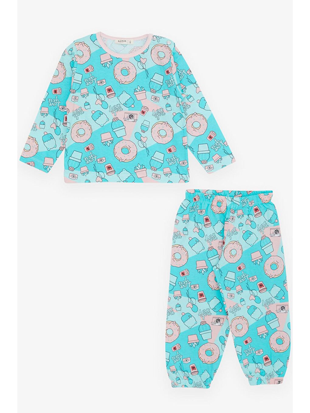 Kız Bebek Pijama Takımı Parti Temalı Turkuaz (9 Ay-1 Yaş)-1