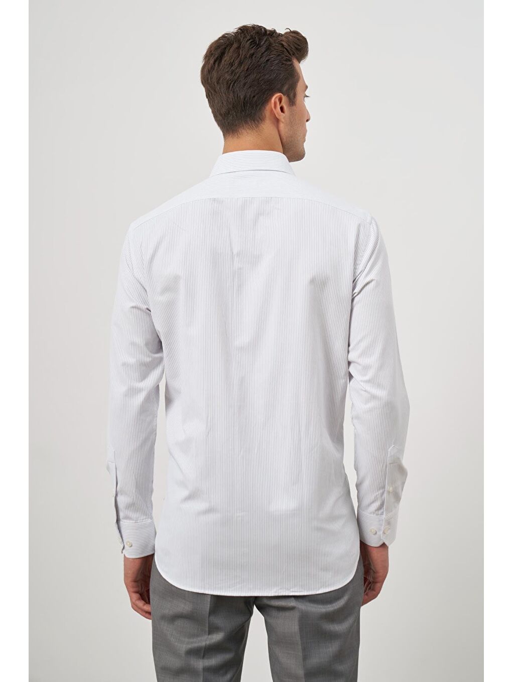 Beyaz Uzun Kol Kendinden Armürlü Cepli Pamuklu Classic Comfort Fit Gömlek 1004245155-6