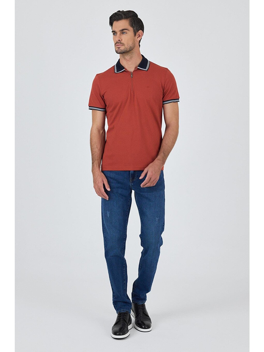 Kahverengi Kısa Kol Düz Pike Polo Yaka Cepsiz %100 Pamuk Slim Fit Tişört 1011250130-1
