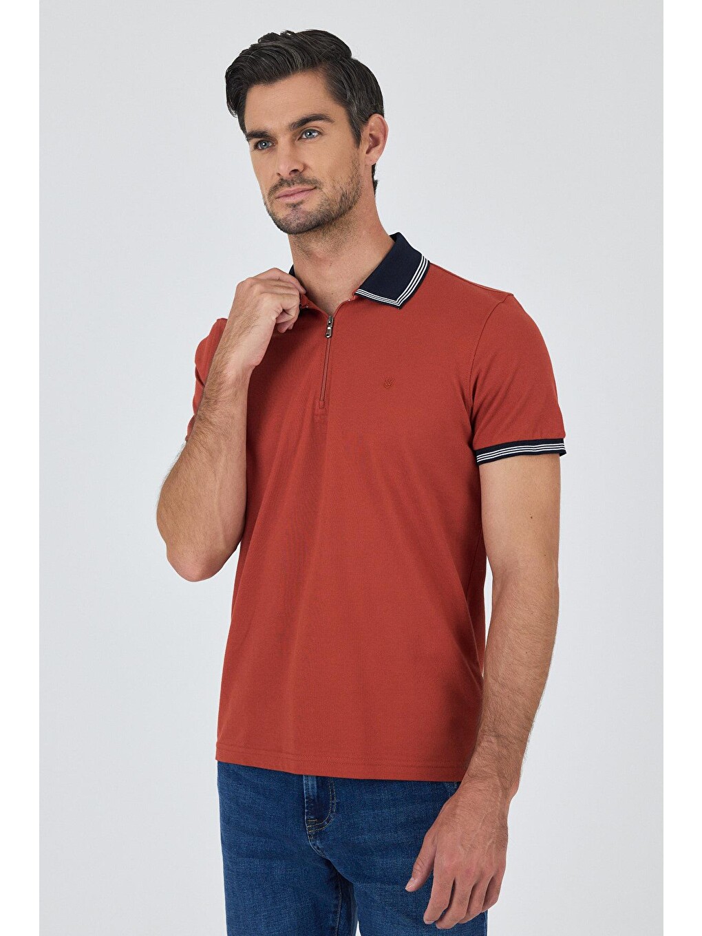 Kahverengi Kısa Kol Düz Pike Polo Yaka Cepsiz %100 Pamuk Slim Fit Tişört 1011250130-2