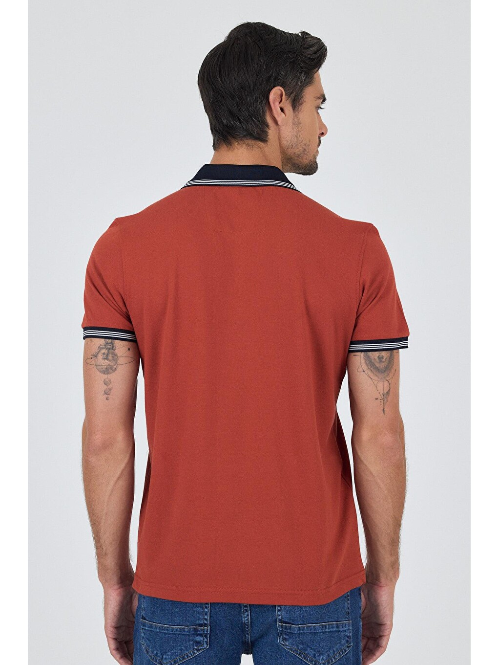Kahverengi Kısa Kol Düz Pike Polo Yaka Cepsiz %100 Pamuk Slim Fit Tişört 1011250130-4