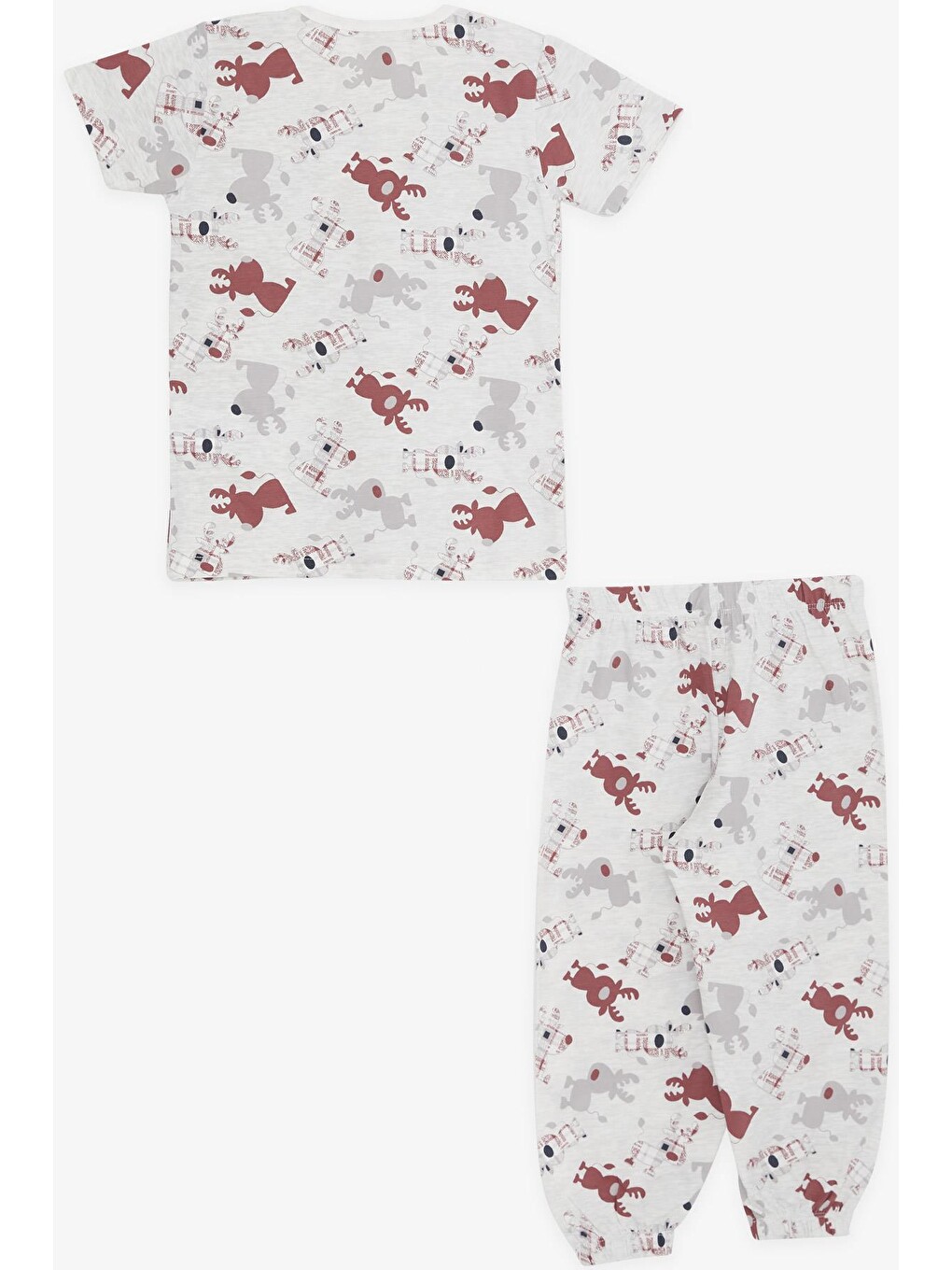 Kız Bebek Kısa Kollu Pijama Takımı Hayvancık Desenli Açık Gri Melanj (9 Ay)