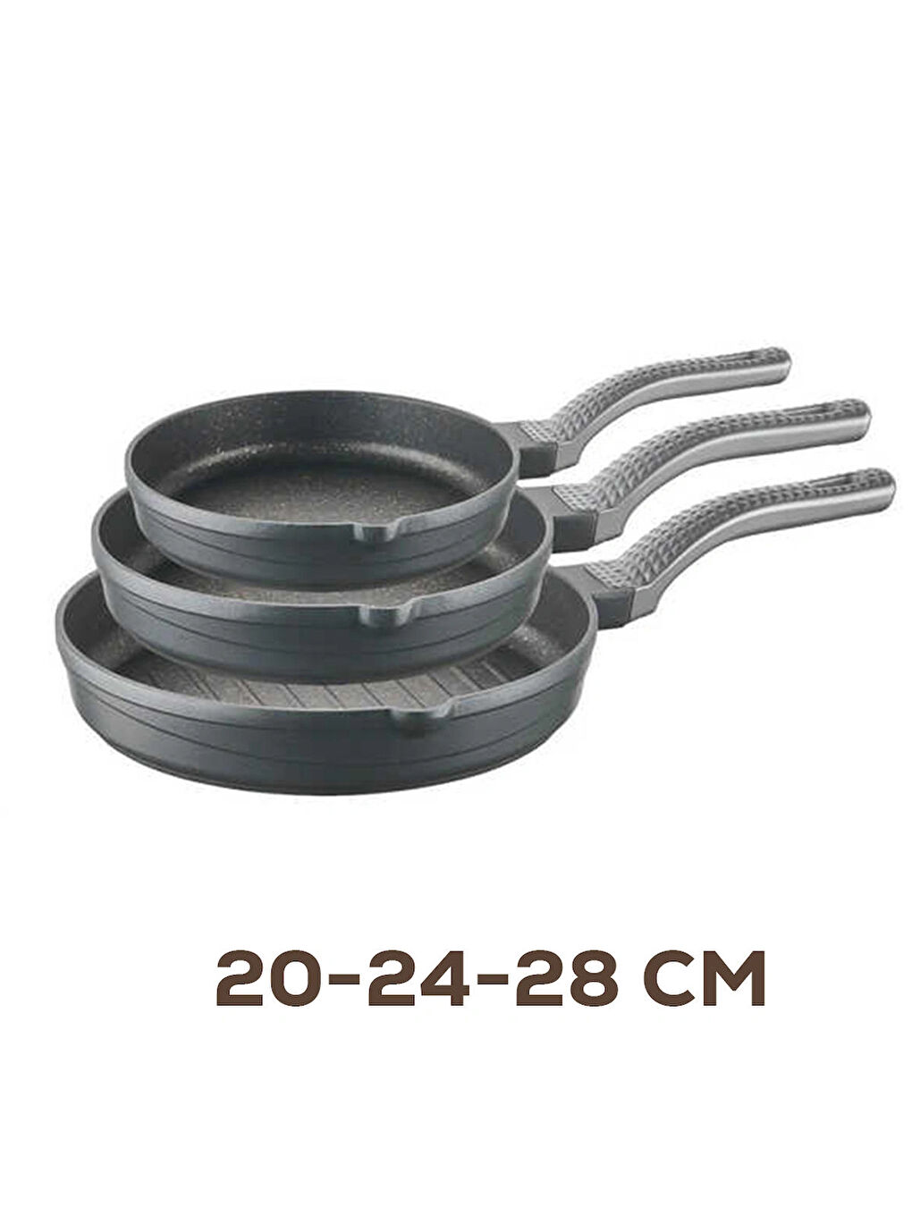 3738 Biogranit Döküm Grill Ergonomik Saplı 3 Parça Tava Seti Gri 20-24-28cm-2