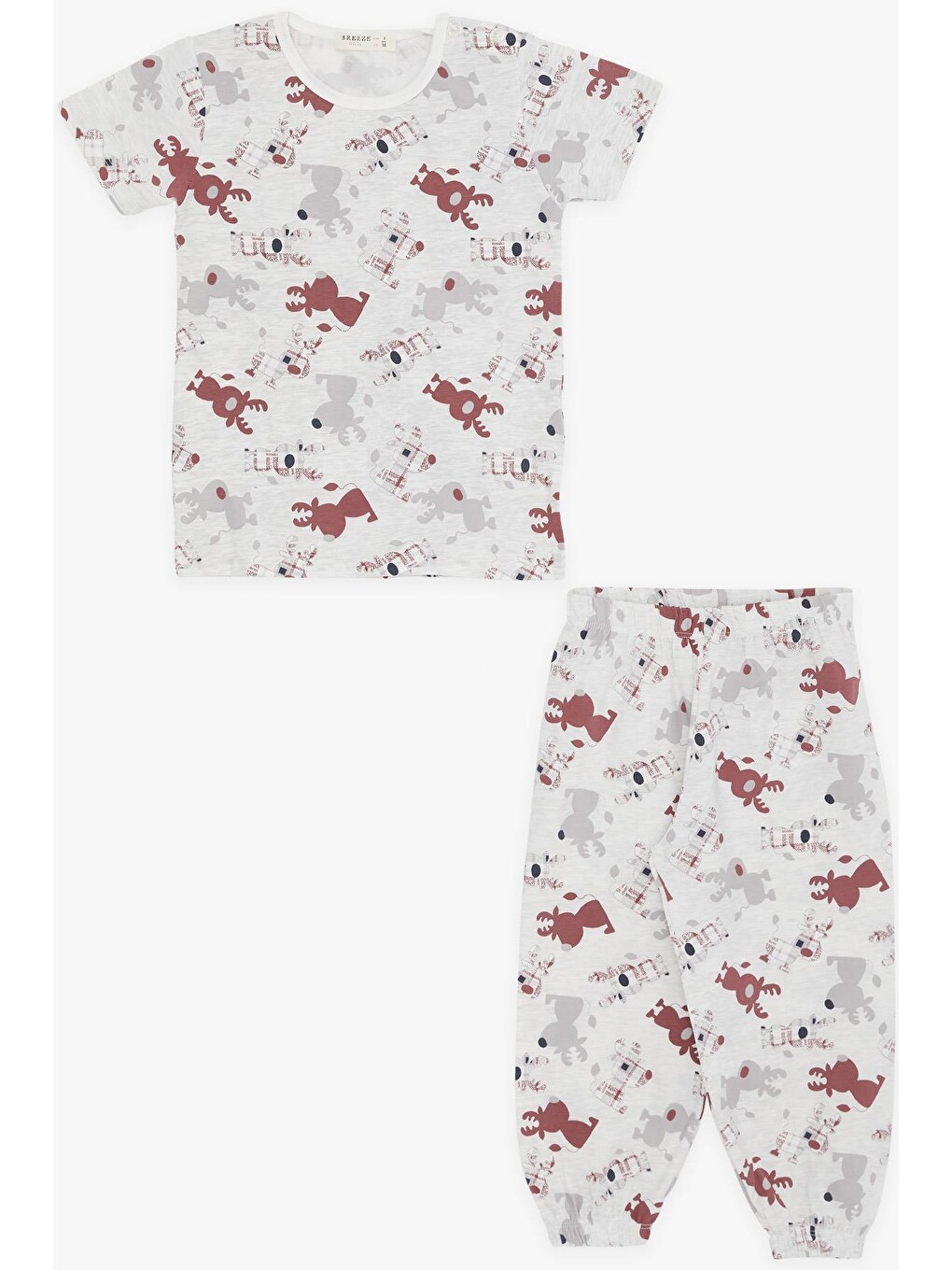 Kız Bebek Kısa Kollu Pijama Takımı Hayvancık Desenli Açık Gri Melanj (9 Ay)-3