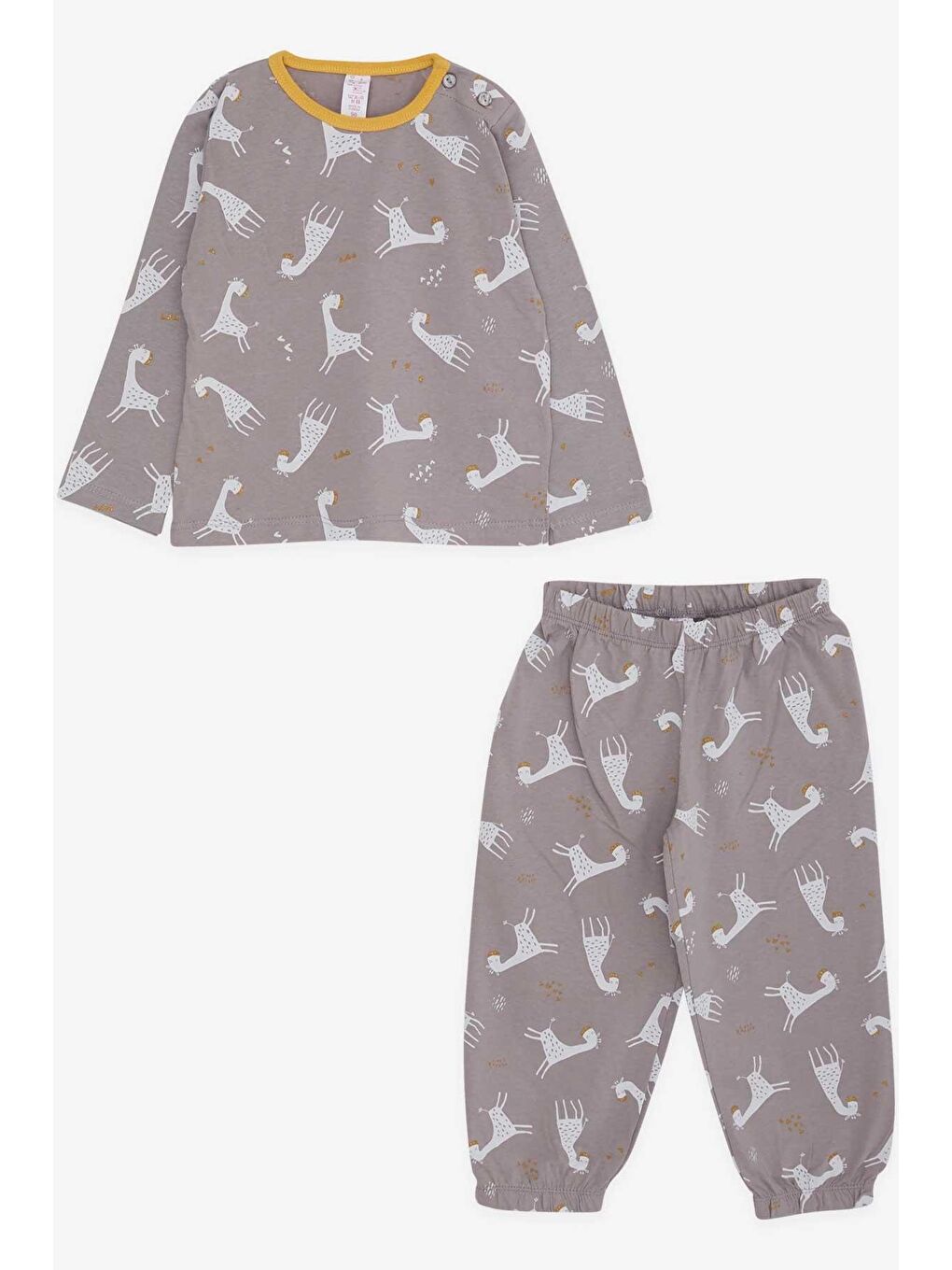 Bej Kız Bebek Pijama Takımı Simli Zürafa Desenli Vizon (9 Ay)