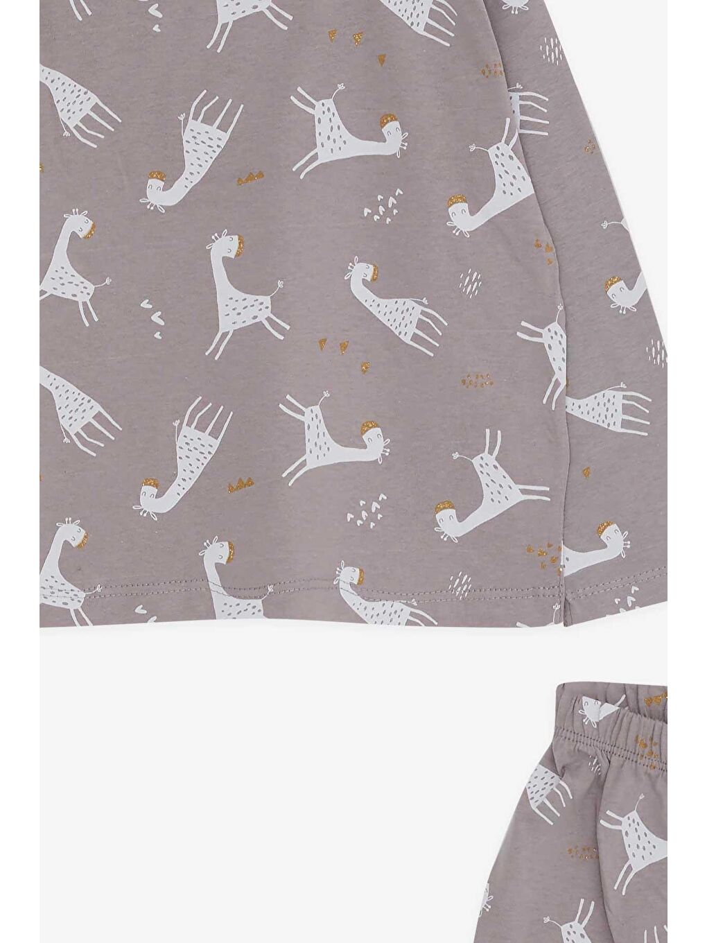 Bej Kız Bebek Pijama Takımı Simli Zürafa Desenli Vizon (9 Ay)-2
