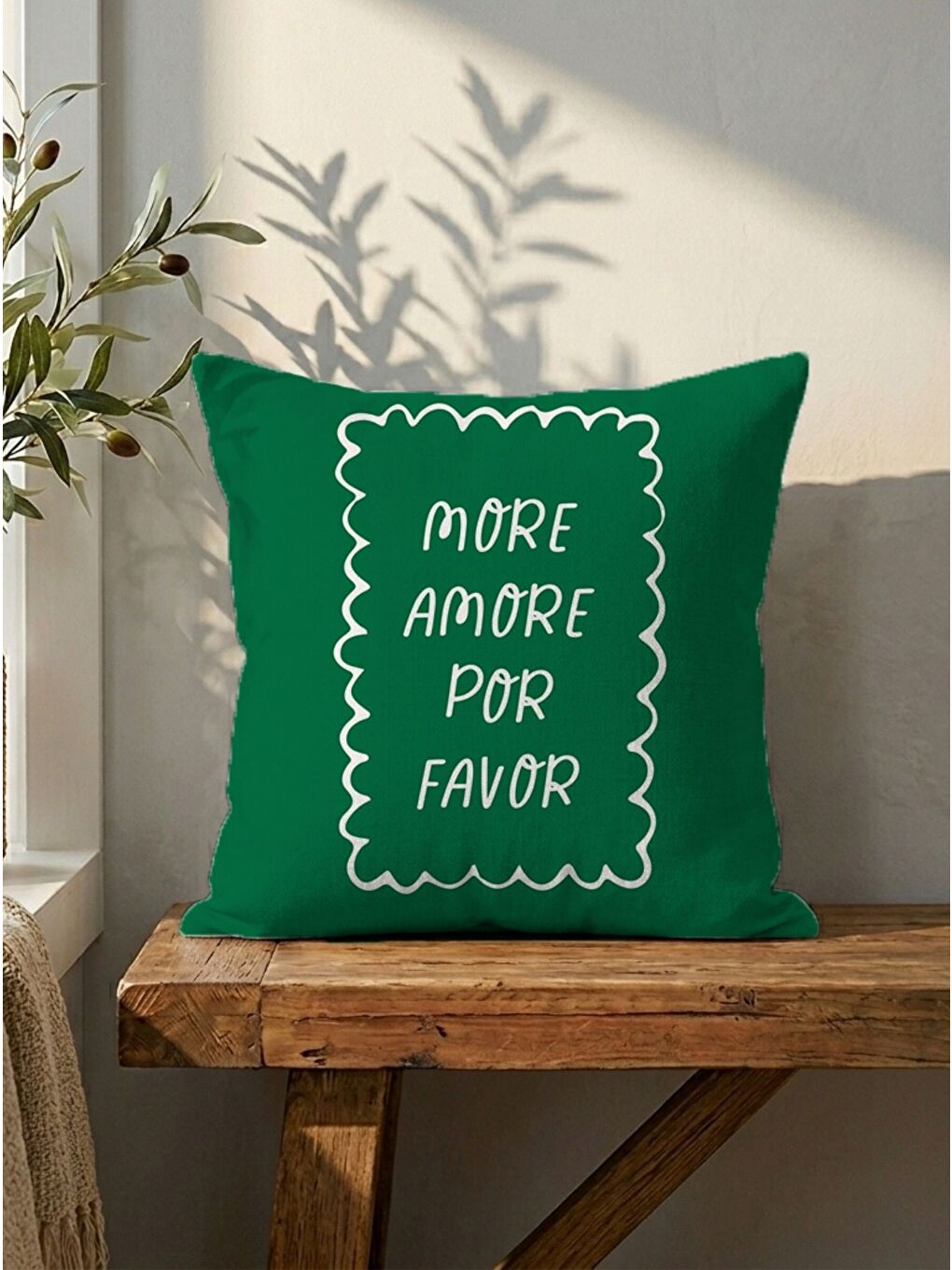 Yeşil More Amore Por Favor Kadife Kırlent Kılıfı 43x43 Çift Taraflı Dekoratif Yastık Kılıfı-3
