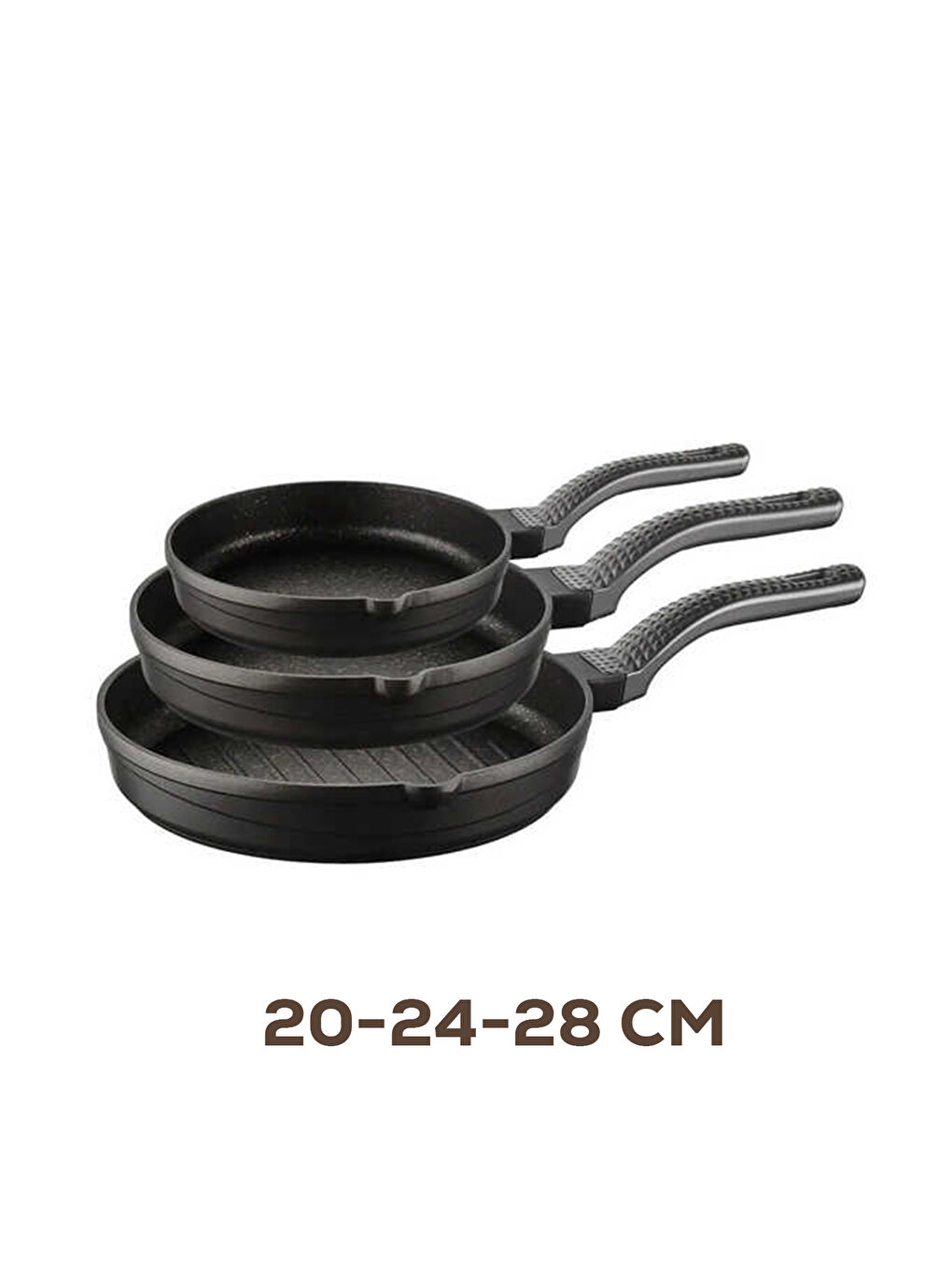 3738 Biogranit Döküm Grill Ergonomik Saplı 3 Parça Tava Seti Siyah 20-24-28cm-2